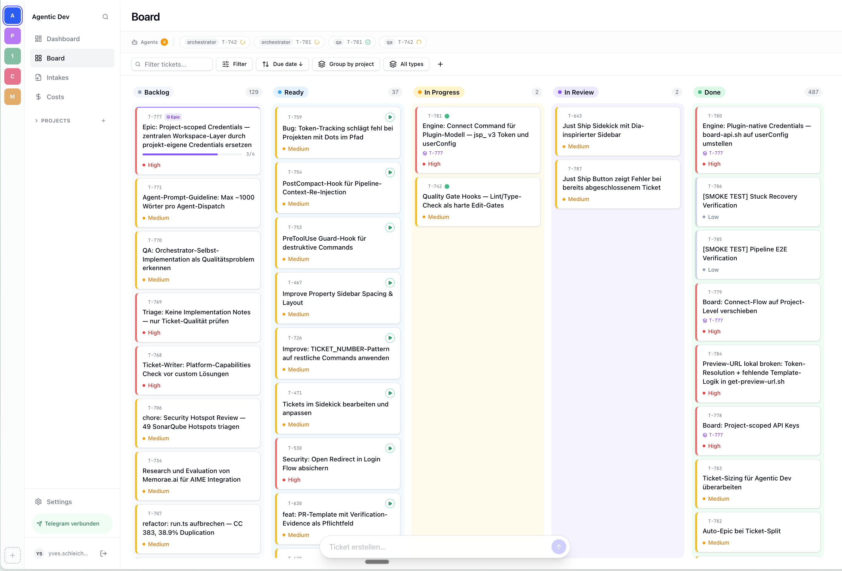 Just Ship Board — live agent activity, tickets, and deployment status